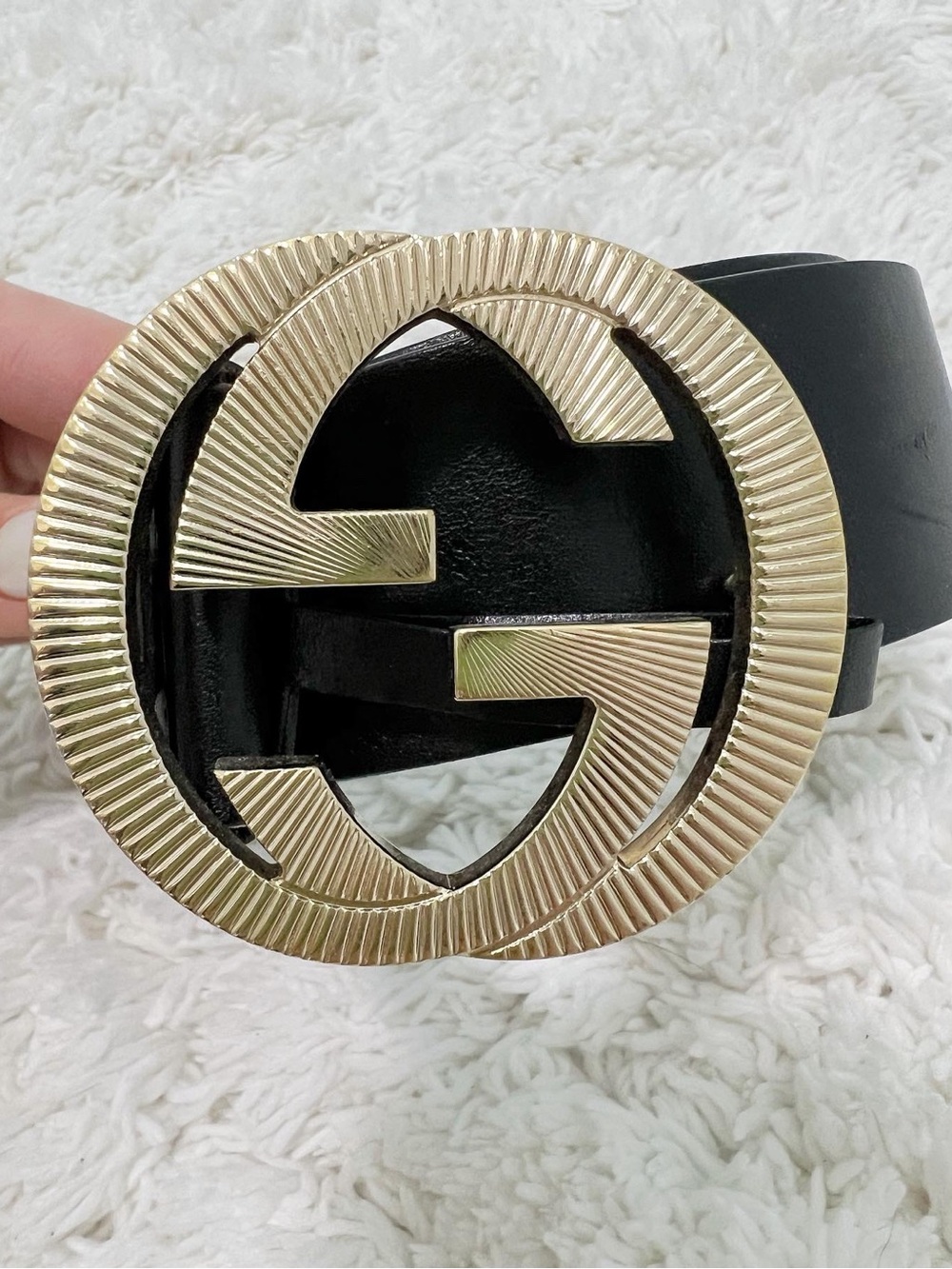 Gucci Black Leather Belt with Gold Double G Buckle Size 85 - Picture 5 of 8